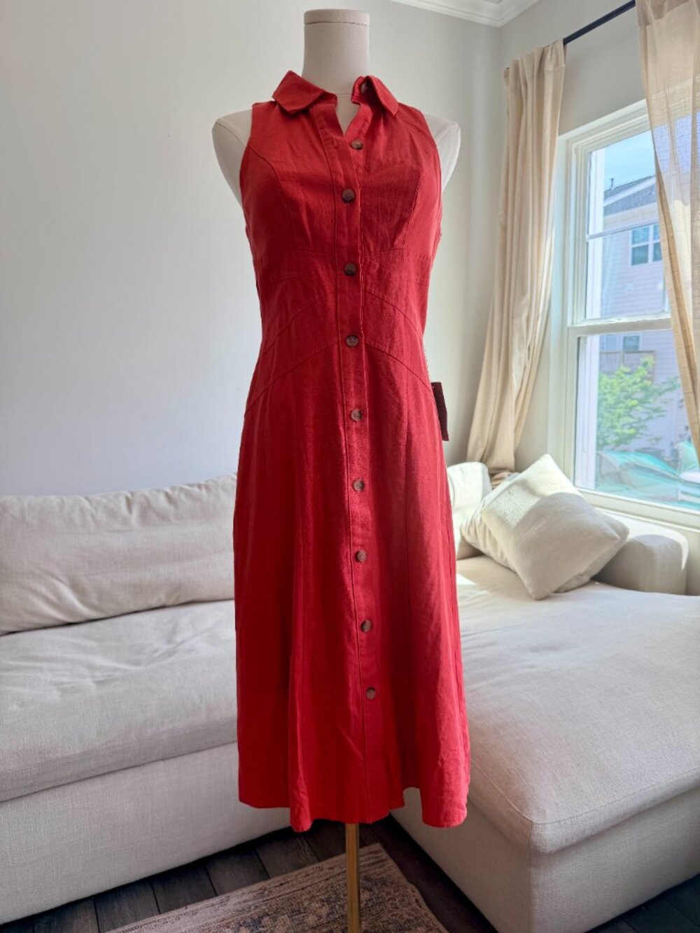 Maggy London Red Midi Dress Size 2 NWT Sleeveless Button Front Fit & Flar
